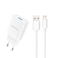 Dudao A4EU USB-A 2.1A sieninis įkroviklis - baltas + USB-A - Lightning kabelis