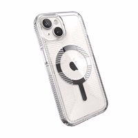 Speck Gemshell Grip + MagSafe - dėklas iPhone 17e / 16e / 15 / 14 / 13 (Clear / Chrome Finish)
