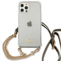 Guess GUHCP12MKC4GSGO iPhone 12/12 Pro 6.1" Skaidrus kietas dėklas 4G Auksinė grandinė