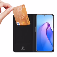 Dux Ducis Skin Pro dėklas telefonui Oppo Reno 8 Pro su atverčiamu dangteliu, kortelių pinigine ir stovu, juodas