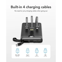 VEGER išorinė baterija 10000 mAh su įmontuotais kabeliais Micro USB / Type C / Lightning C10 (W1116) juoda