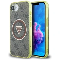 Guess IML Metal Glitter 4G Circle Triangle Magnetinis dėklas telefonui iPhone 16e - rudas
