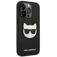 Karl Lagerfeld Saffiano Choupette Head Patch dėklas telefonui iPhone 14 Pro - juodas