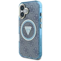 Guess IML Metal Glitter 4G Circle Triangle Magnetinis dėklas telefonui iPhone 16 - mėlynas