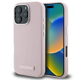 Karl Lagerfeld FW Metal Plate magnetinis dėklas telefonui iPhone 16 Pro - rožinis