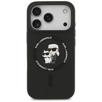 Karl Lagerfeld Silikoninis Karl&Choupette Žiedinis Magnetinis dėklas telefonui iPhone 17 Pro - juoda