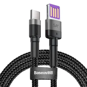 Baseus Cafule USB-C kabelis Huawei SuperCharge, QC 3.0, 5A 1m (juodas + pilkas)