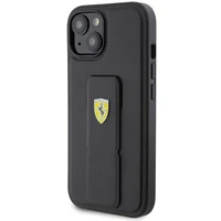 Ferrari Grip Stand Metal Logo dėklas iPhone 15 – juodas