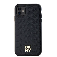 DKNY odinis monogramos raštas metalinis logotipas magnetinis dėklas iPhone 11 / Xr - juodas