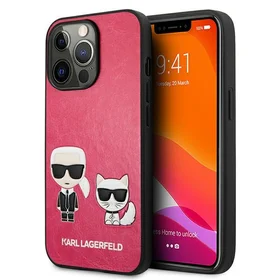 Karl Lagerfeld Ikonik Karl&Choupette dėklas iPhone 13 Pro / iPhone 13 - fuksijos spalvos