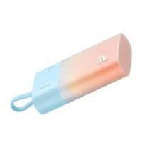 Baseus Popsicle 5200mAh 20W išorinė baterija su įmontuotu Lightning kabeliu (+ baltas Baseus Simple USB-C - USB-C 60W/20V/3A/30cm kabelis) - mėlyna-oranžinė