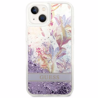 Guess GUHCP14MLFLSU iPhone 14 Plus 6.7 "violetinis/violetinis kietas dėklas Flower Liquid Glitter
