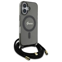 Guess Crossbody Cord Script Magnetinis dėklas iPhone 16 - juodas
