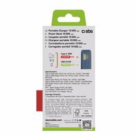 Išorinė baterija SBS 10000 mAh 20W su įmontuotu USB-C kabeliu ir skaitmenine indikacija - tamsiai pilka