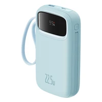 Baseus Qpow2 20000mAh 22.5W išorinė baterija su dvigubu kabeliu su skaitmeniniu ekranu + Baseus Simple USB-C 3A kabelis 0.3m (Baltas) - Mėlyna