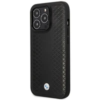 Dėklas telefonui BMW BMHMP14X22RFGK iPhone 14 Pro Max 6.7 - juodas odinis diamantinio rašto MagSafe