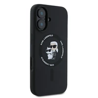 Karl Lagerfeld Silicone Karl&Choupette Heads Ring Magnetinis dėklas iPhone 16 Plus - juodas