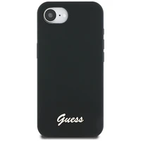 Guess Silicone Script Metal Logo MagSafe dėklas telefonui iPhone 16e - juoda
