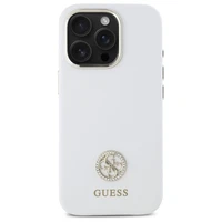 Guess Silikoninis Logo Strass 4G Dėklas iPhone 16 Pro - baltas