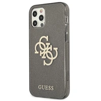 Guess GUHCP12LPCUGL4GBK iPhone 12 Pro Max 6.7" juodas/juodas kietas dėklas Blizgesys 4G Didelis Logotipas