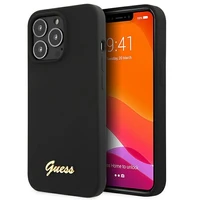 Guess GUHMP13XLSLMGBK dėklas telefonui iPhone 13 Pro Max 6.7" juodas kietas silikoninis su auksiniu logotipu MagSafe