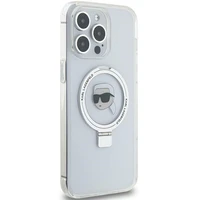 Karl Lagerfeld KLHMP15XHMRSKHH iPhone 15 Pro Max 6.7" baltas kietas dėklas su stovu Karl Head MagSafe
