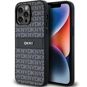 DKNY Odinis mono juosta ir metalinis logotipas dėklas telefonui iPhone 14 Pro Max - juodas