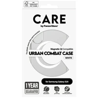 CARE by PanzerGlass Flagship Urban Combat White QI dėklas telefonui Samsung Galaxy S25 - permatomas