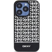 DKNY Odinis spausdintas raštas metalinis logotipas Magnetinis dėklas iPhone 15 Pro - juoda