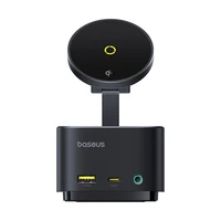 Baseus MagPro Series II 7-in-1 USB-C šakotuvas su MagSafe suderinamų įkrovikliu 15W + HDMI + USB-A + USB-C + SD/TF - juodas