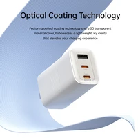 Rock Sieninis įkroviklis Ice2Cube GaN - USB + 2xType C - PD 65W 3A baltas