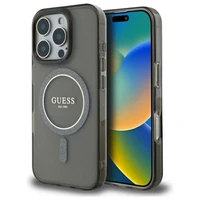 Guess IML Blizgučiai Ratas Magnetinis dėklas iPhone 16 Pro - juodas