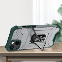 Kristalinis žiedinis dėklas su stovu tvirtas apsauginis dangtelis iPhone 13 žalias