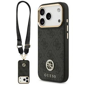 Guess 4G Strass Logo & Big Strap Metal Buttons Magnetinis dėklas telefonui iPhone 17 Pro - juodas