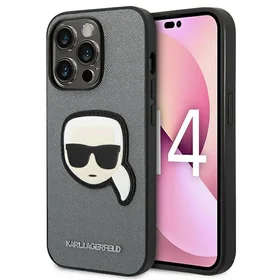 Karl Lagerfeld Saffiano Karl's Head Patch dėklas telefonui iPhone 14 Pro - sidabrinis