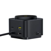 Baseus MagPro Series II 7-in-1 USB-C šakotuvas su MagSafe suderinamų įkrovikliu 15W + HDMI + USB-A + USB-C + SD/TF - juodas