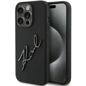 Karl Lagerfeld silikoninis dėklas Karl Script iPhone 15 Pro - juodas