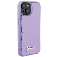 Guess Sequin Script Metal dėklas telefonui iPhone 15 - violetinė