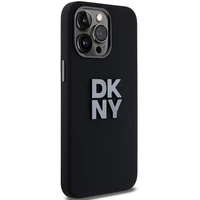 DKNY Skystas silikoninis metalinis logotipas dėklas telefonui iPhone 15 Pro Max - juodas