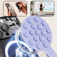 Silikoninis prisiurbiantis telefono laikiklis magnetinis su žiedu MSH9 violetinis