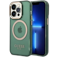 Guess GUHMP14XHTCMA iPhone 14 Pro Max 6.7 kietasis dėklas – žalias/khaki – su auksiniu kontūru ir skaidrus MagSafe