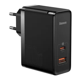 "Baseus GaN5 Pro" greitasis universalus sieninis įkroviklis GaN USB C tipo / USB 100 W PD3.0, QC4.0+, AFC juodas (CCGP090201)