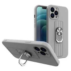 Ring Case silikoninis dėklas telefonui su piršto laikikliu ir stovu iPhone 13 mini sidabrinis