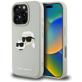 Karl Lagerfeld HC 3D guminis dvigubų galvų iPhone 16 Pro Max dėklas - smėlio spalvos