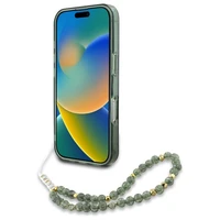 Guess IML Gėlės visur Electro su perline juostele Magnetinis dėklas telefonui iPhone 16 Plus - žalias