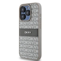 DKNY Odinis mono juosta ir metalinis logotipas dėklas telefonui iPhone 15 Pro - smėlio