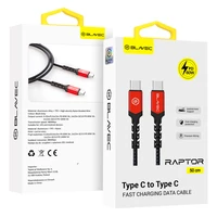 Blavec kabelis Raptor pintas - Type C į Type C - PD 60W 3A 0,5 metro Apple CarPlay/Android Auto (CRA-CC3BR05) juodas-raudonas
