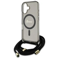 Guess Crossbody Cord Script Magnetinis dėklas iPhone 16 - juodas