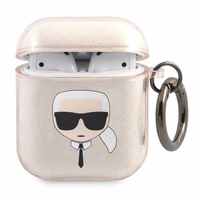 Karl Lagerfeld Glitter Karl's Head dėklas AirPods 1/2 - auksinis