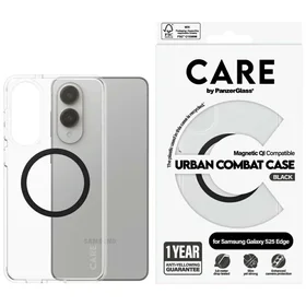CARE by PanzerGlass Flagmanas Urban Combat juodas dėklas su QI Samsung Galaxy S25 Edge - skaidrus